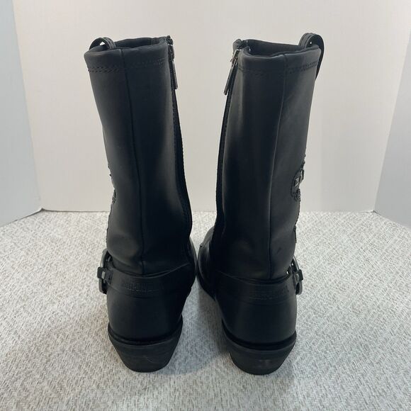 Harley Davidson Womens 8M Black Harness Leather Chunky Strap Studded Biker Boots - Picture 7 of 13